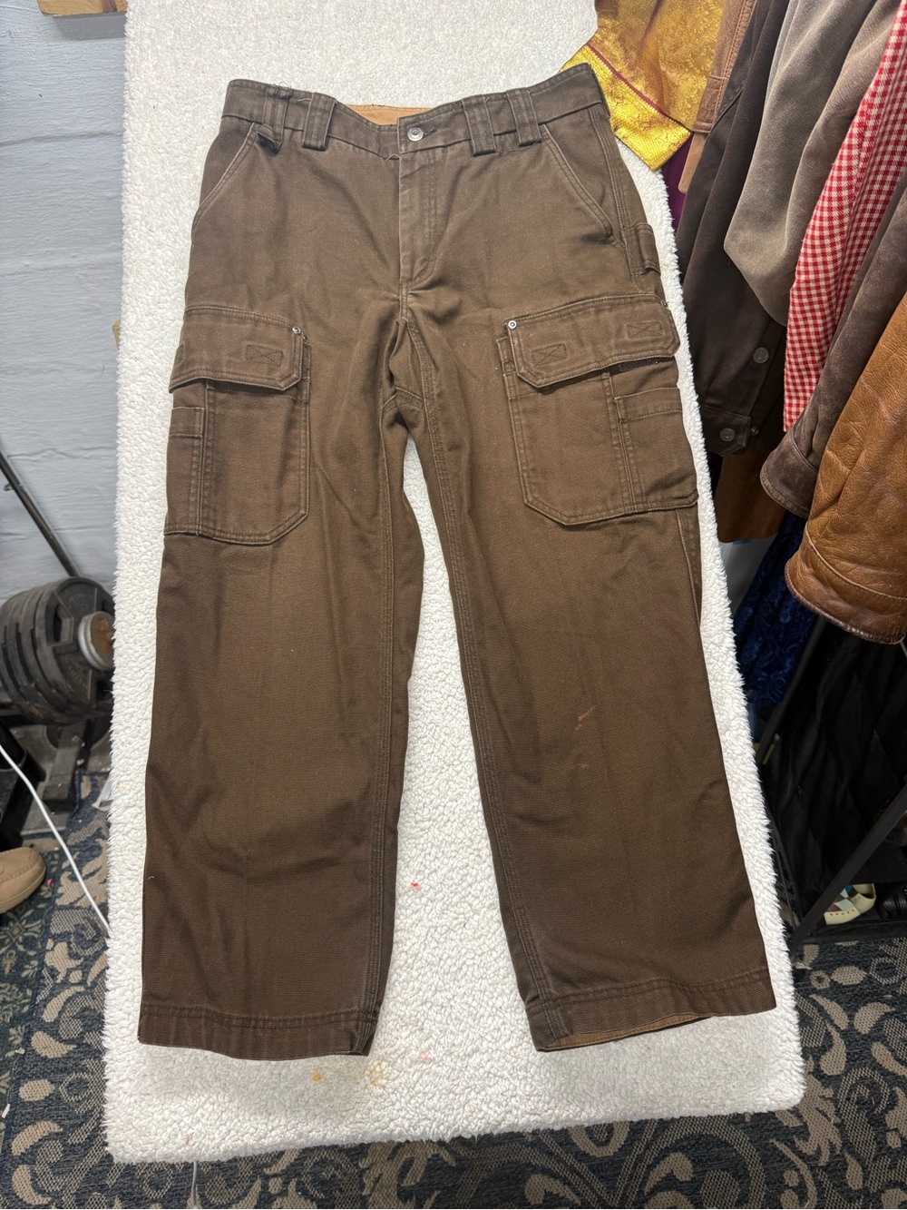 Duluth trading co brown cotton cargo pants blemish lft front see photo Sz 32x28